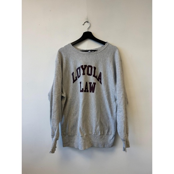 Vintage Champion Reverse Weave Sweatshirt Mens Large Gray Loyola Law Distressed